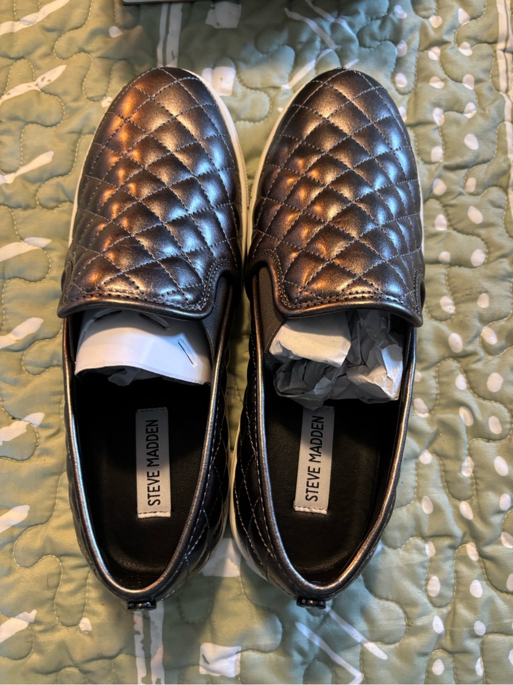 NWT Steve Madden Women’s Quilted Metallic Slip-On Loafers - Bronze/Gray